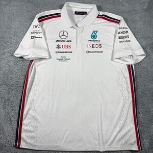 Mercedes AMG Petronas F1 Team Polo Mens XXL White Team Sponsor Shirt AOP